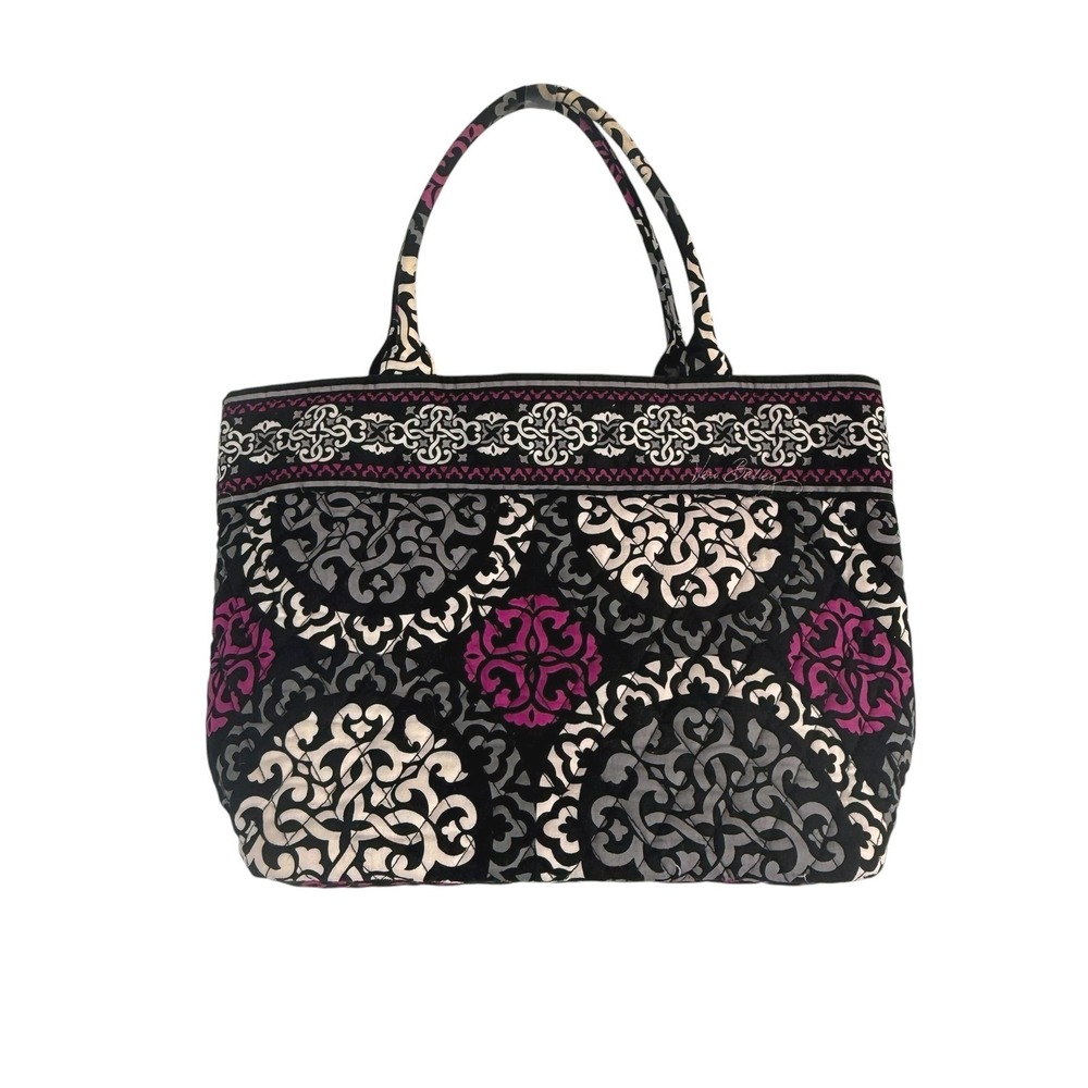 Vera Bradley Canterberry Tote Bag Medium Purple Black Plum Crazy Quilted Cotton